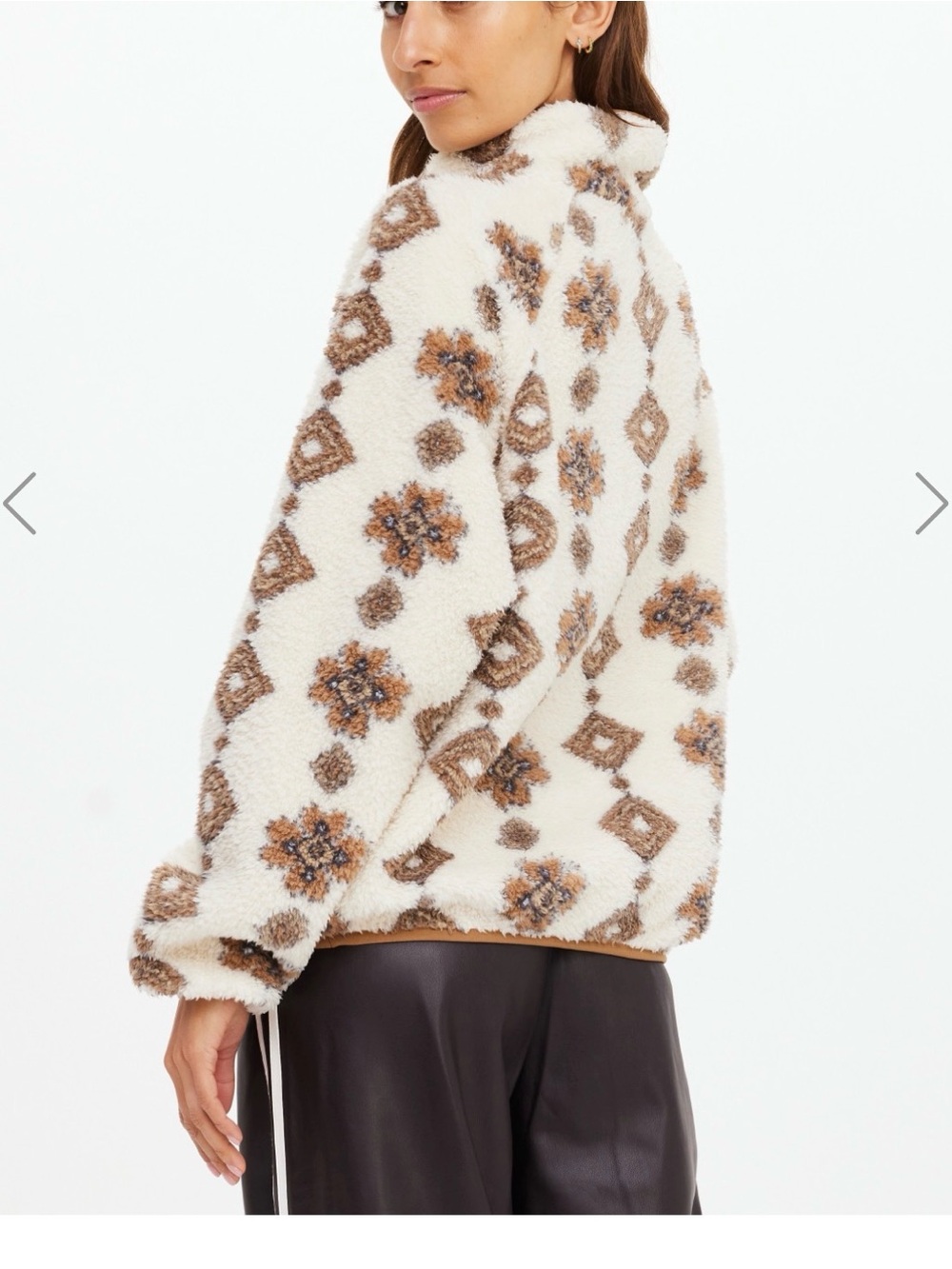 The Upside Cream & Brown Patterned Sherpa Half-Zip Pullover - Picture 2 of 7